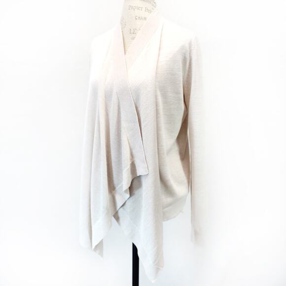 Theory Open Front Knit Beige Cardigan Sweater Minimalist Linen Blend Cozy Small - Picture 1 of 5